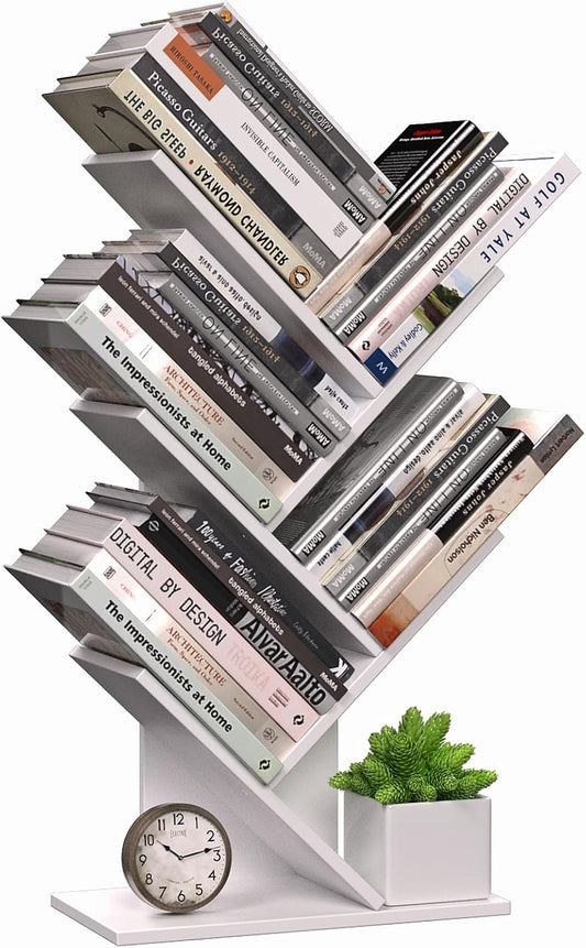 CARLA HOME 5-Tier Tree Bookshelf Storage Rack for Home Office (White)