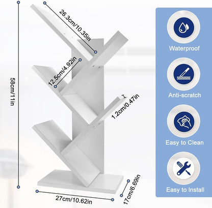 CARLA HOME 5-Tier Tree Bookshelf Storage Rack for Home Office (White)