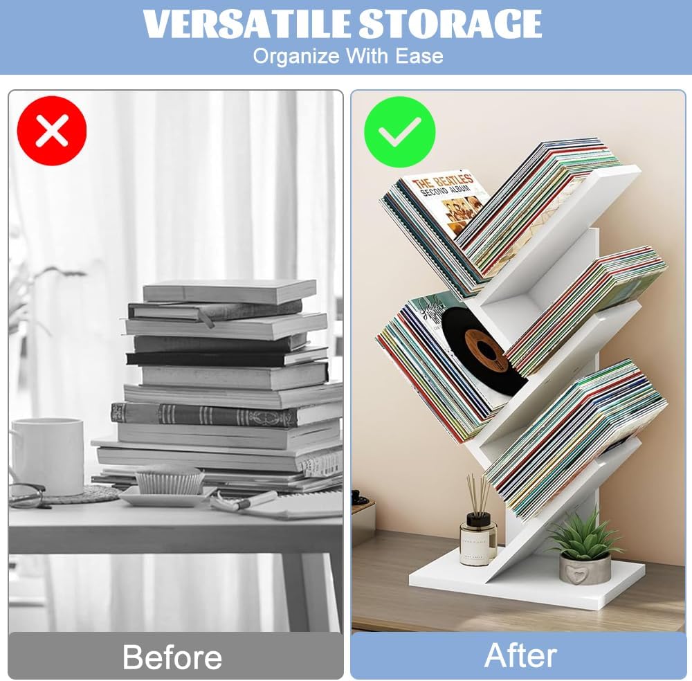 CARLA HOME 5-Tier Tree Bookshelf Storage Rack for Home Office (White)