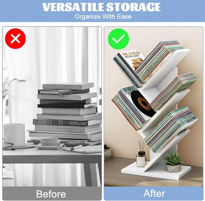 CARLA HOME 5-Tier Tree Bookshelf Storage Rack for Home Office (White)