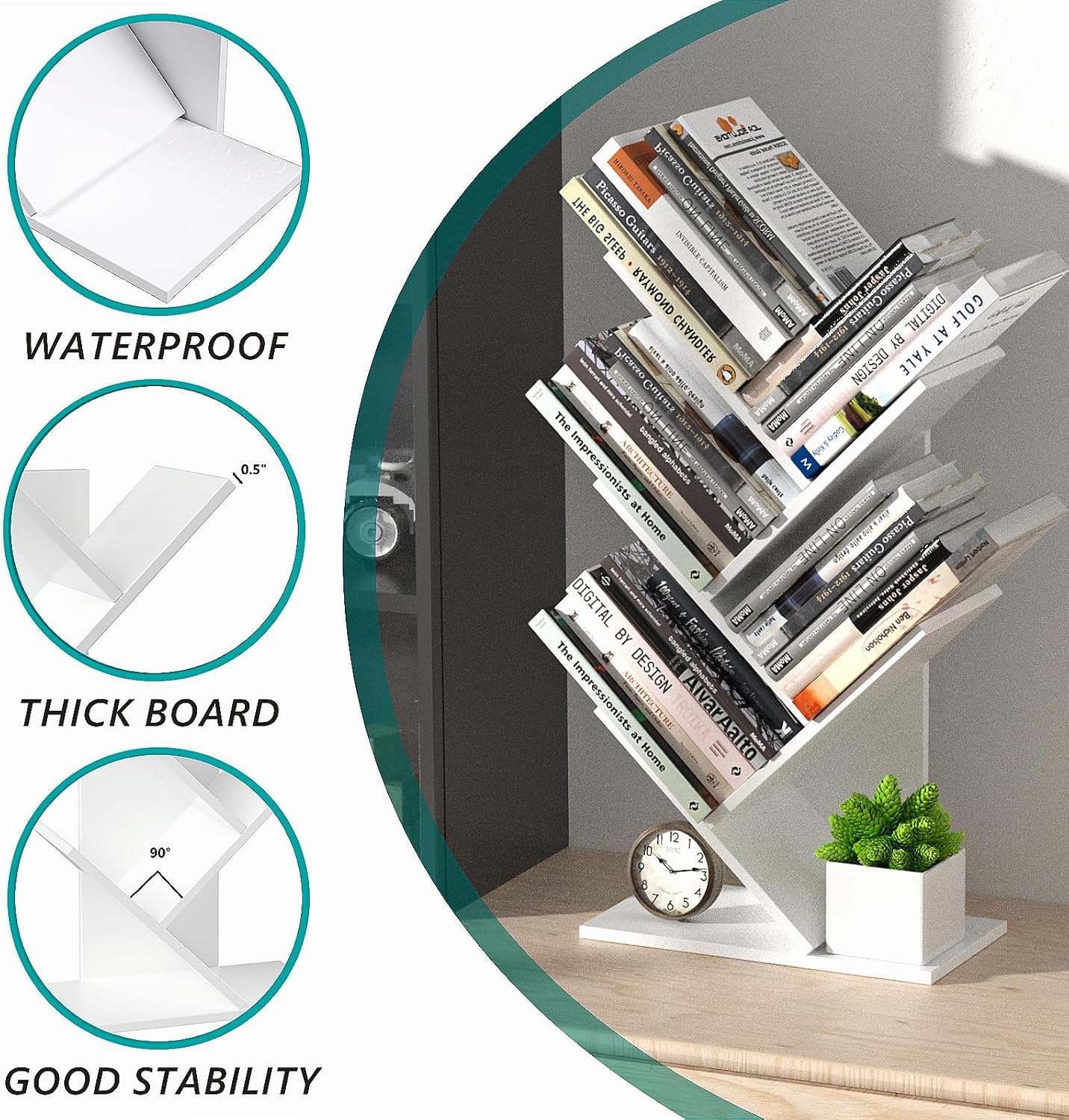 CARLA HOME 5-Tier Tree Bookshelf Storage Rack for Home Office (White)