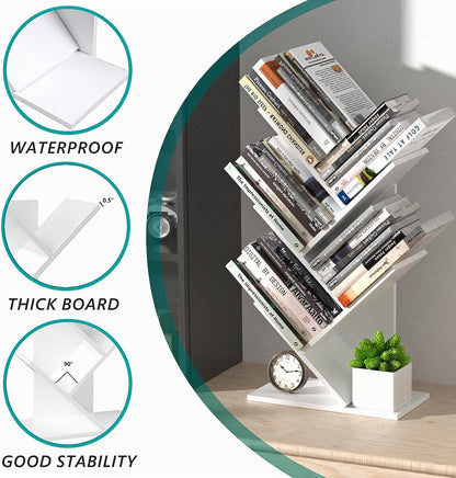 CARLA HOME 5-Tier Tree Bookshelf Storage Rack for Home Office (White)