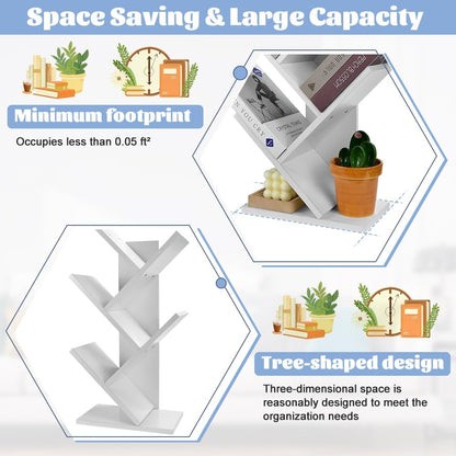 CARLA HOME 5-Tier Tree Bookshelf Storage Rack for Home Office (White)