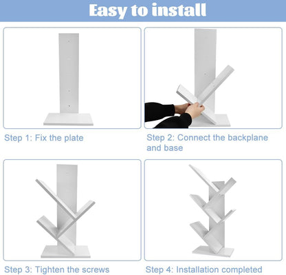 CARLA HOME 5-Tier Tree Bookshelf Storage Rack for Home Office (White)