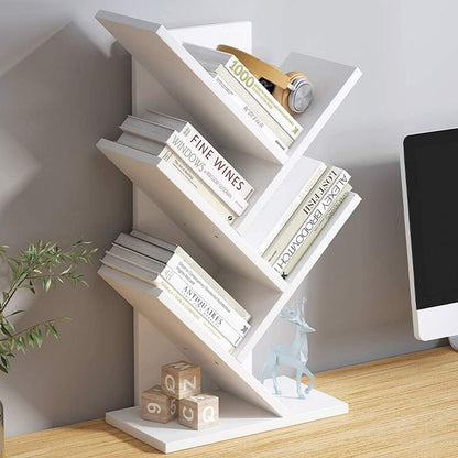 CARLA HOME 5-Tier Tree Bookshelf Storage Rack for Home Office (White)