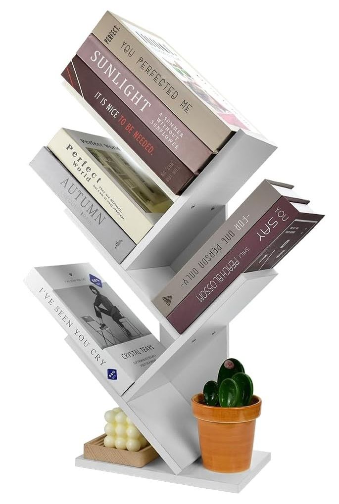 CARLA HOME 5-Tier Tree Bookshelf Storage Rack for Home Office (White)