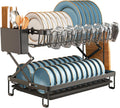 CARLA HOME 2-Tier Dish Drying Rack 40x32x28 cm with Drainage Tray & Utensil Holder - SuperSaverAU - view 1