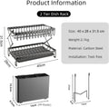 CARLA HOME 2-Tier Dish Drying Rack 40x32x28 cm with Drainage Tray & Utensil Holder - SuperSaverAU - view 2