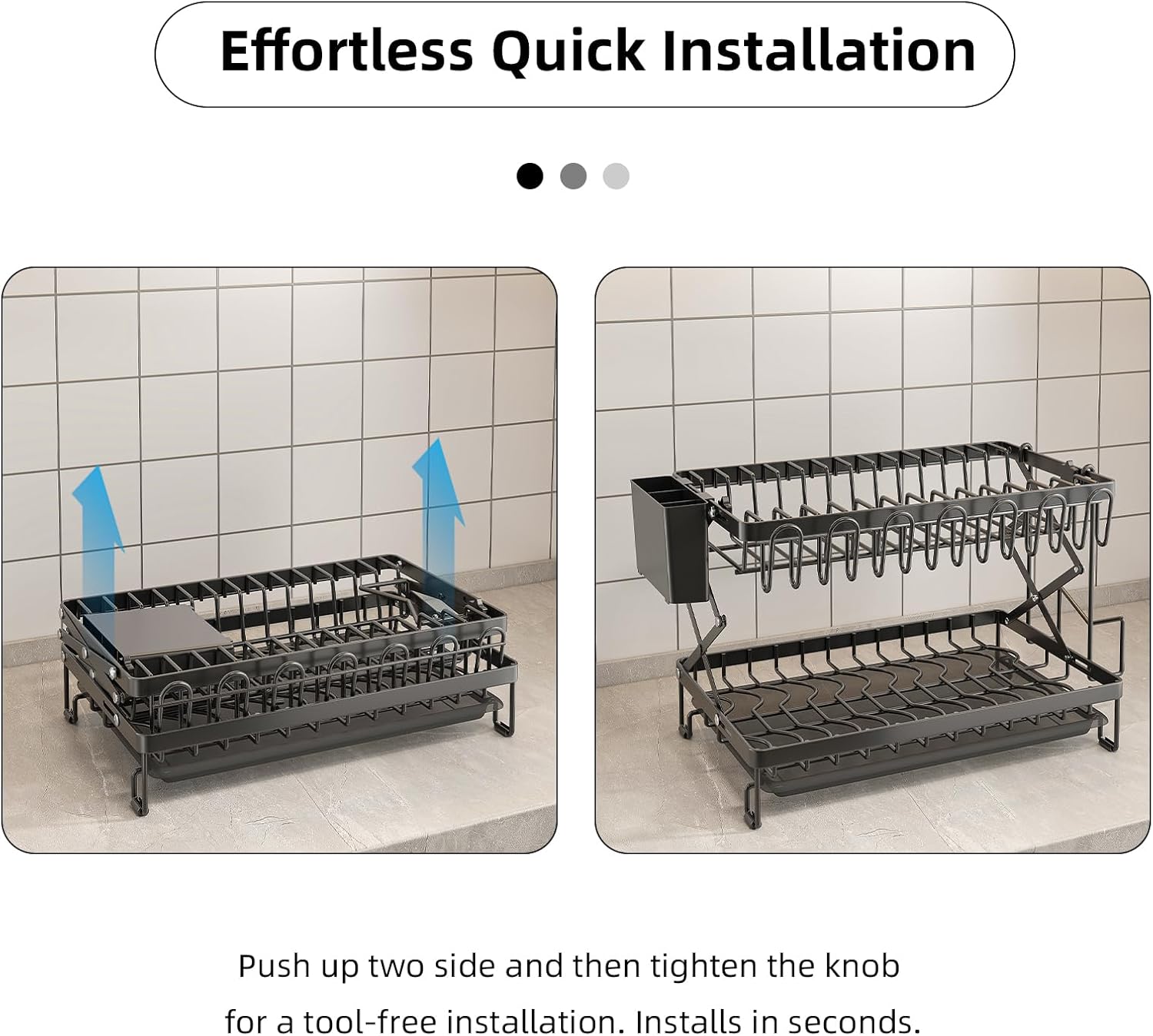 CARLA HOME 2-Tier Dish Drying Rack 40x32x28 cm with Drainage Tray & Utensil Holder - SuperSaverAU - view 4