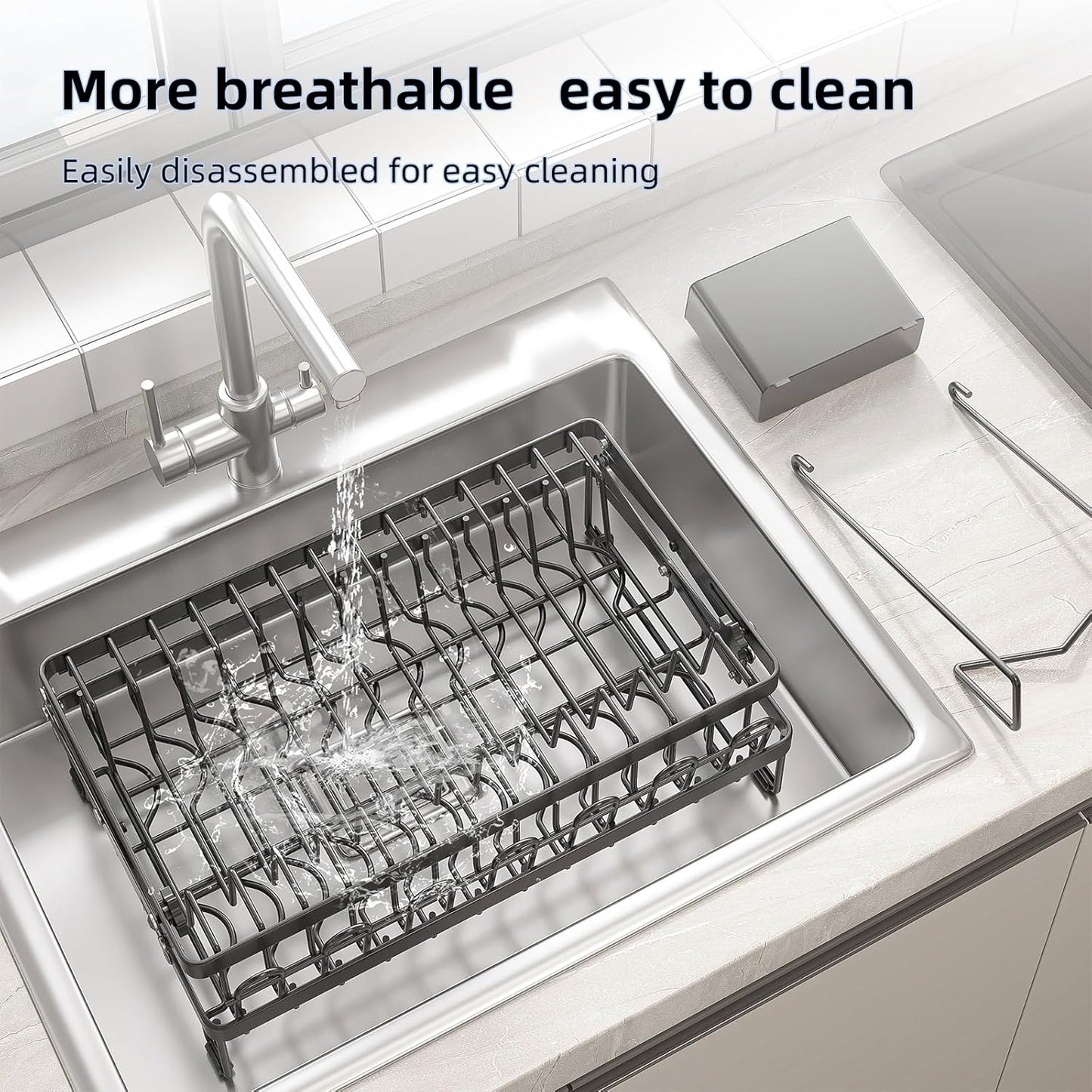 CARLA HOME 2-Tier Dish Drying Rack with Drainage Tray, Utensil Holder, Cup Hooks & Cutting Board Rack for Kitchen (Black)