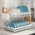 CARLA HOME 2-Tier Dish Drying Rack 40x32x28 cm with Drainage Tray & Utensil Holder - SuperSaverAU - view 3