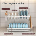 CARLA HOME 2-Tier Dish Drying Rack 40x32x28 cm with Drainage Tray & Utensil Holder - SuperSaverAU - view 4
