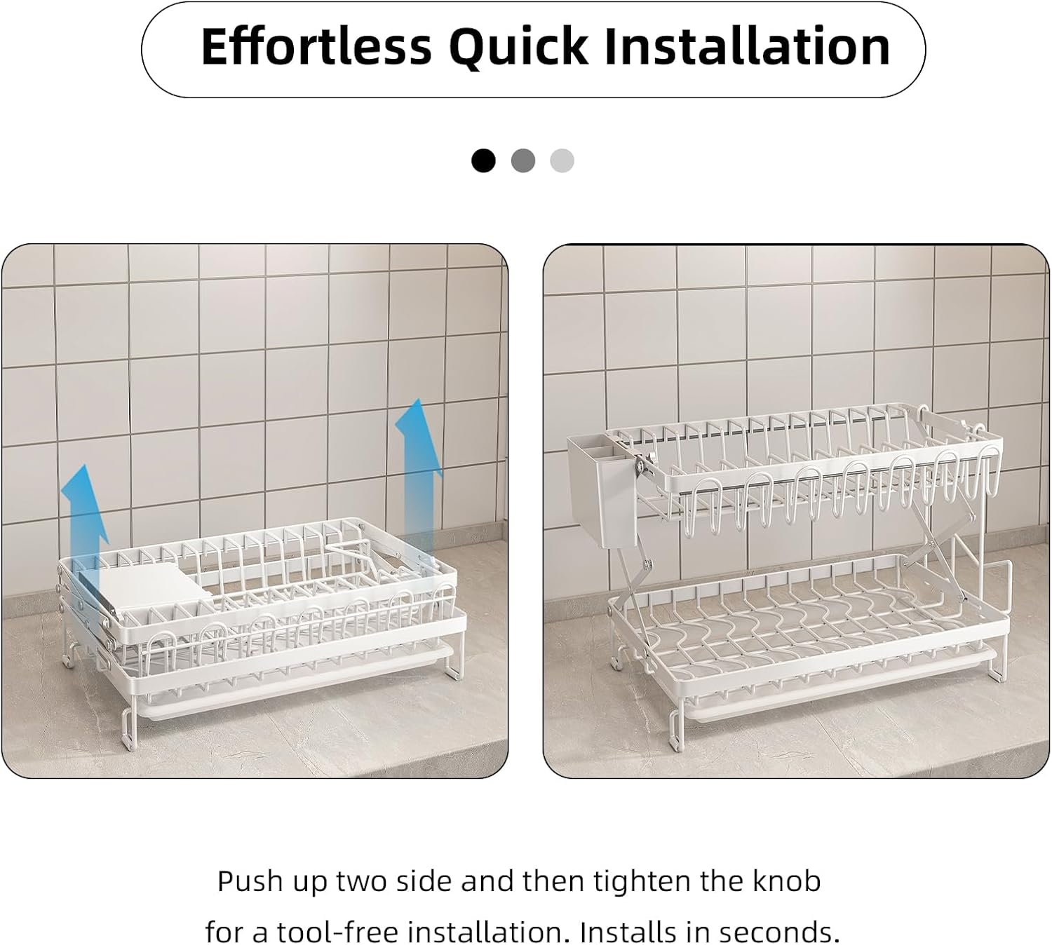 CARLA HOME 2-Tier Dish Drying Rack 40x32x28 cm with Drainage Tray & Utensil Holder - SuperSaverAU - view 6