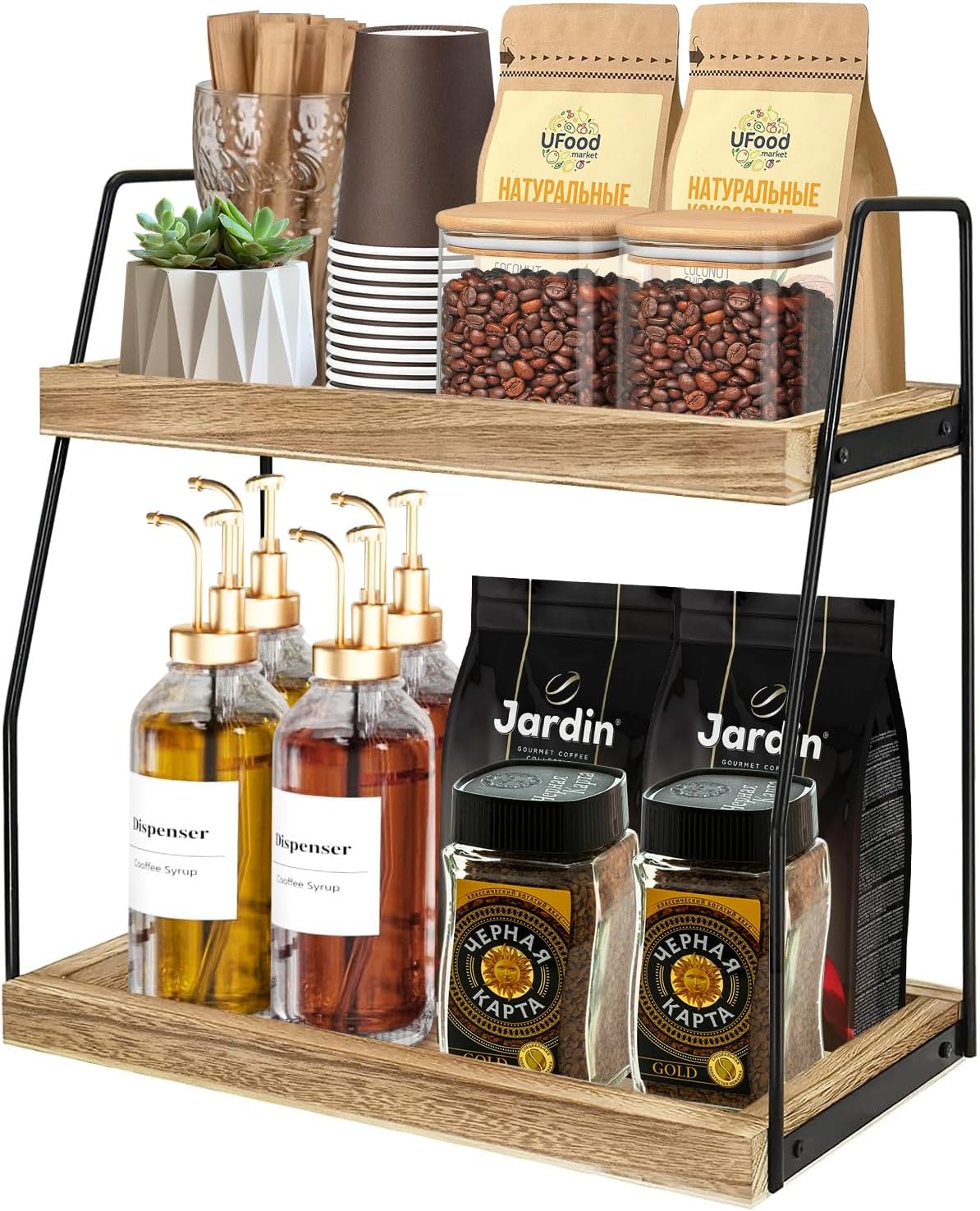CARLA HOME 2-Tier Wooden Coffee Station Rack Organizer