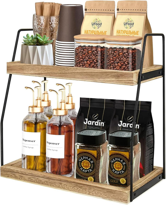 CARLA HOME 2-Tier Wooden Coffee Station Rack Organizer