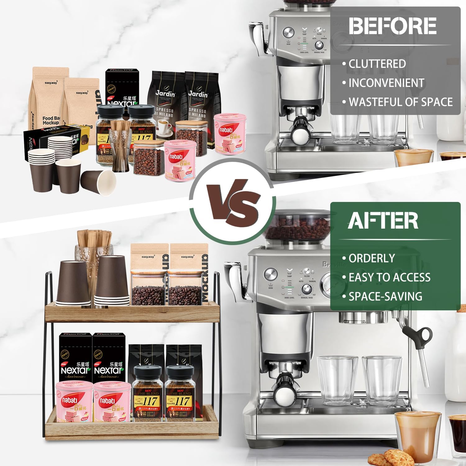 CARLA HOME 2 Tier Wooden Coffee Station Rack Countertop Organiser