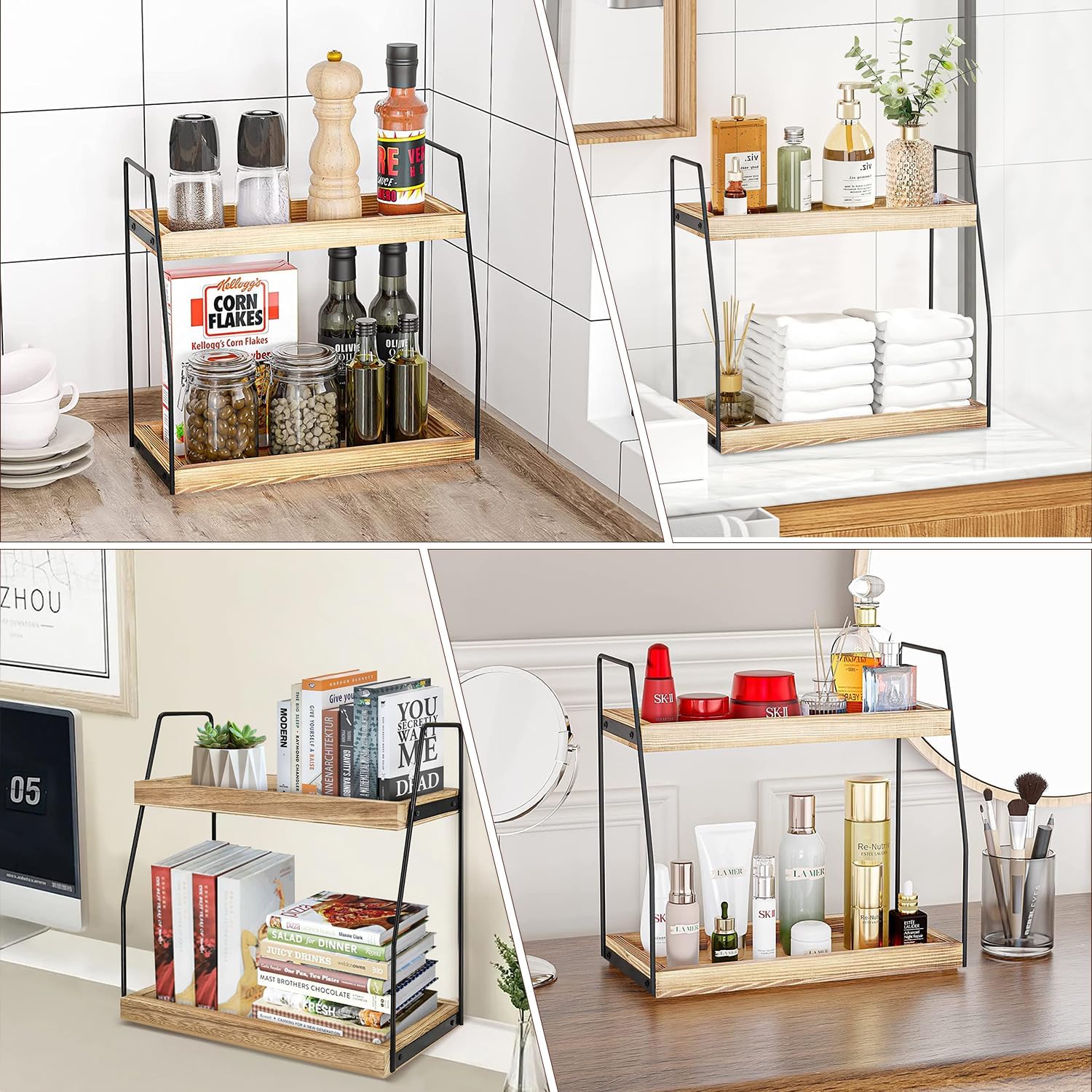 CARLA HOME 2 Tier Wooden Coffee Station Rack Countertop Organiser