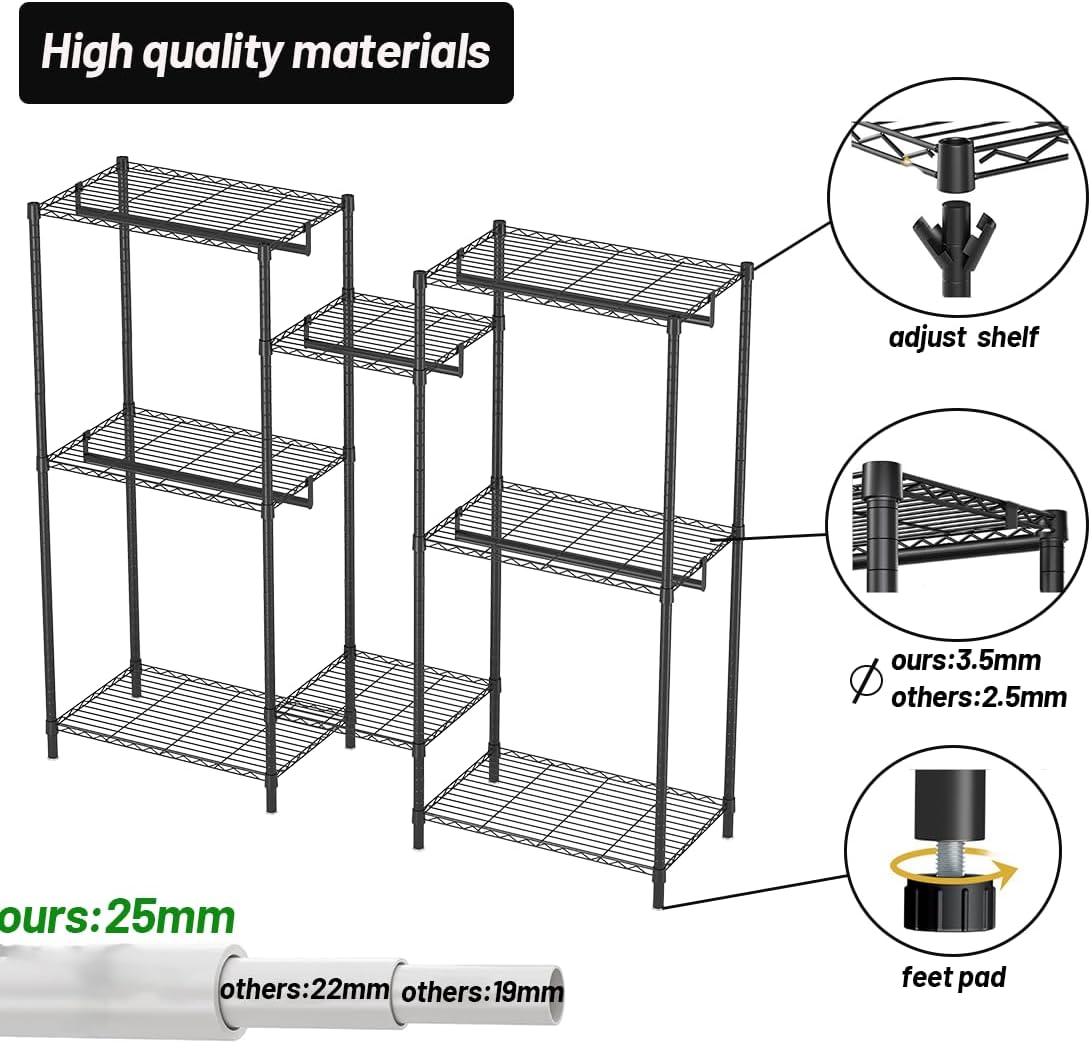 CARLA HOME Heavy Duty Garment Rack – 44 x 188 x 189cm with Rods & Shelves