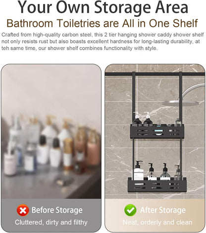 CARLA HOME Over the Door 2-tier Shower Caddy Organizer Shelf with Hooks for Bathroom