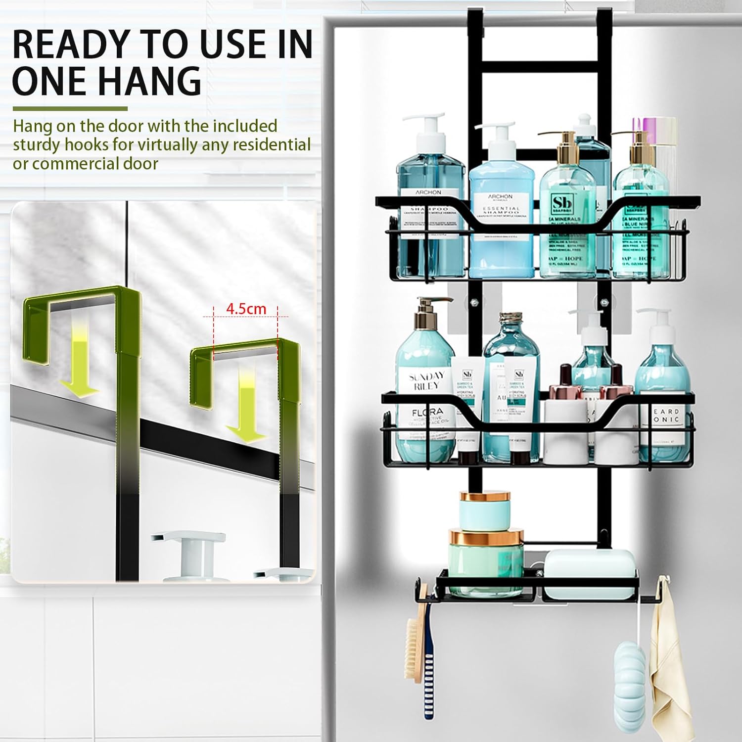 CARLA HOME 3-Tier Over the Door Shower Caddy Organizer 62 x 30 x 12 cm, Rustproof - SuperSaverAU - view 4