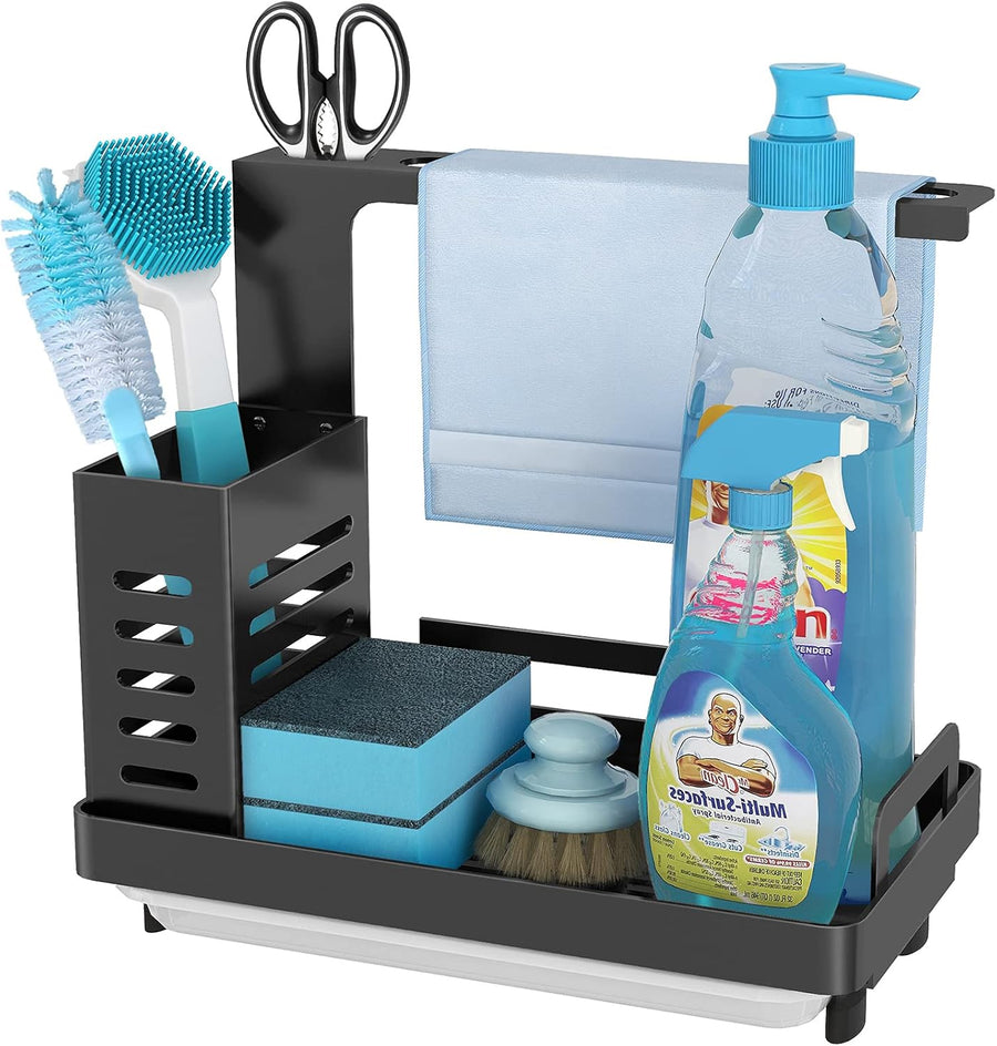 CARLA HOME Kitchen Sink Caddy Organizer 25x23x15 cm with Drain Tray & Utensil Holder - SuperSaverAU - view 1
