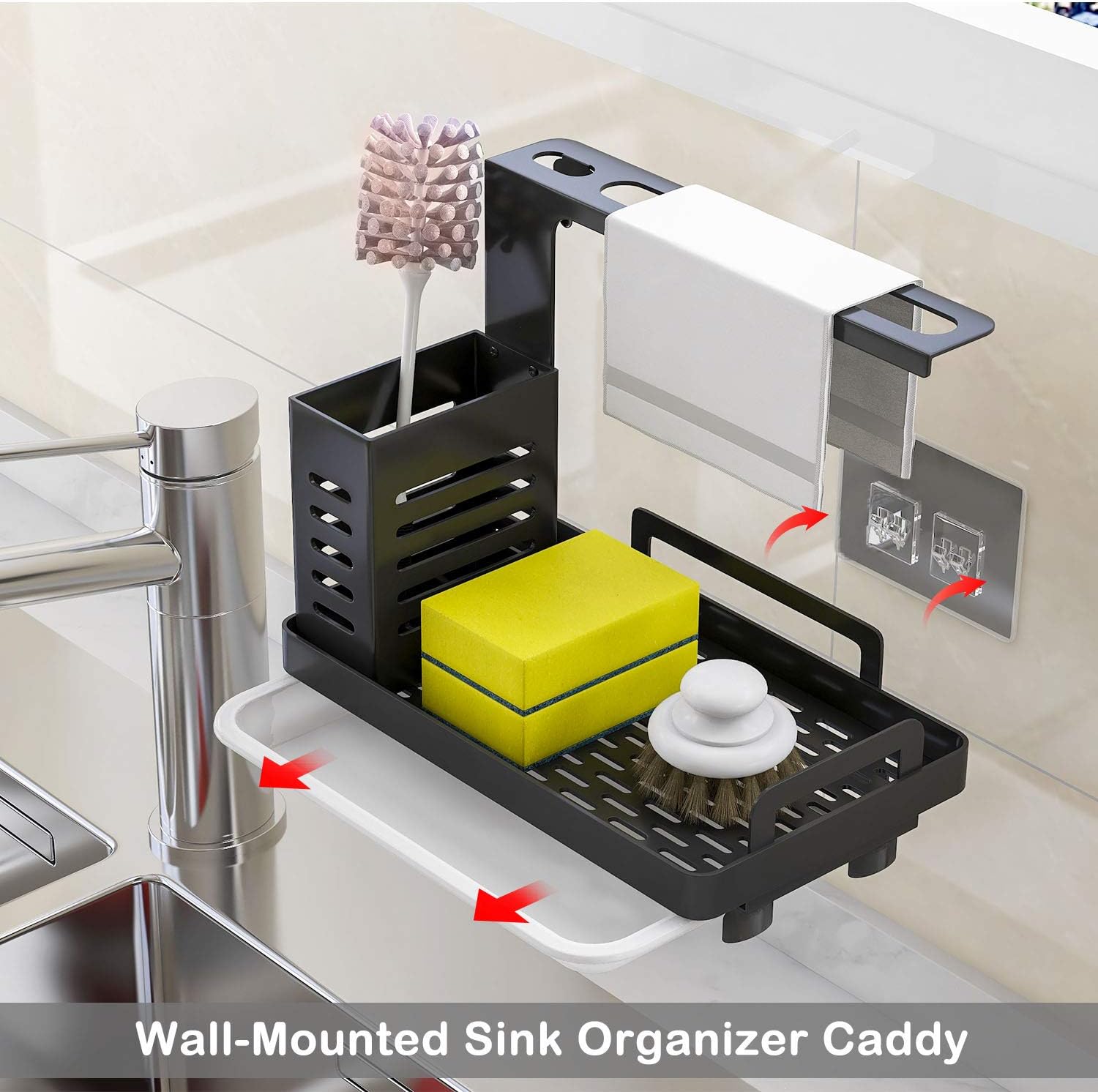CARLA HOME Kitchen Sink Caddy Organizer 25x23x15 cm with Drain Tray & Utensil Holder - SuperSaverAU - view 5