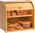 CARLA HOME Large Bamboo Bread Box 35x39x28 cm with Roll Top & Double-Layer Storage - SuperSaverAU - view 1