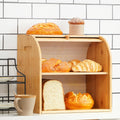 CARLA HOME Large Bamboo Bread Box 35x39x28 cm with Roll Top & Double-Layer Storage - SuperSaverAU - view 3
