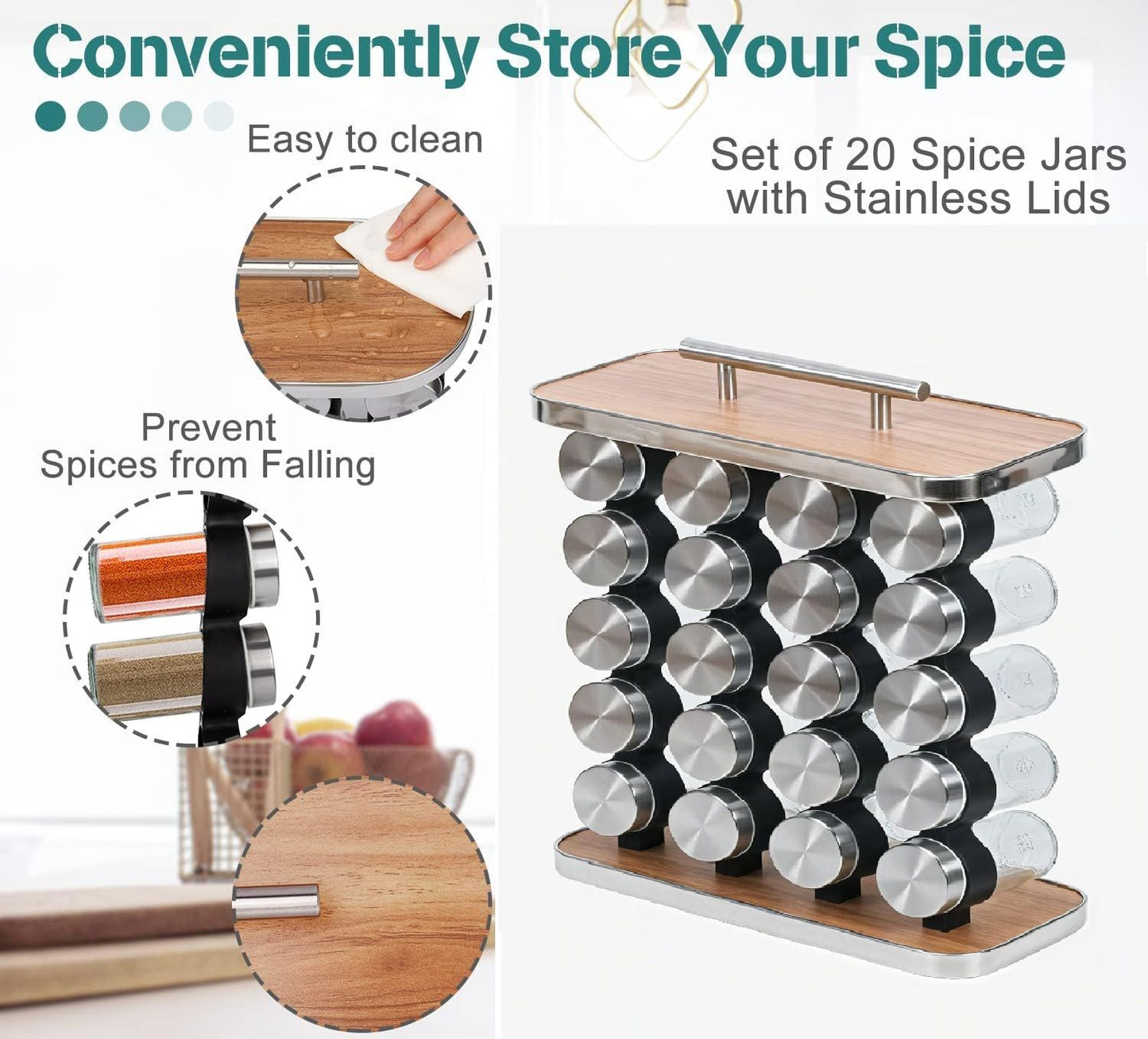 CARLA HOME 20-Jar Spice Rack Organizer Storage for Kitchen Countertop or Cabinet