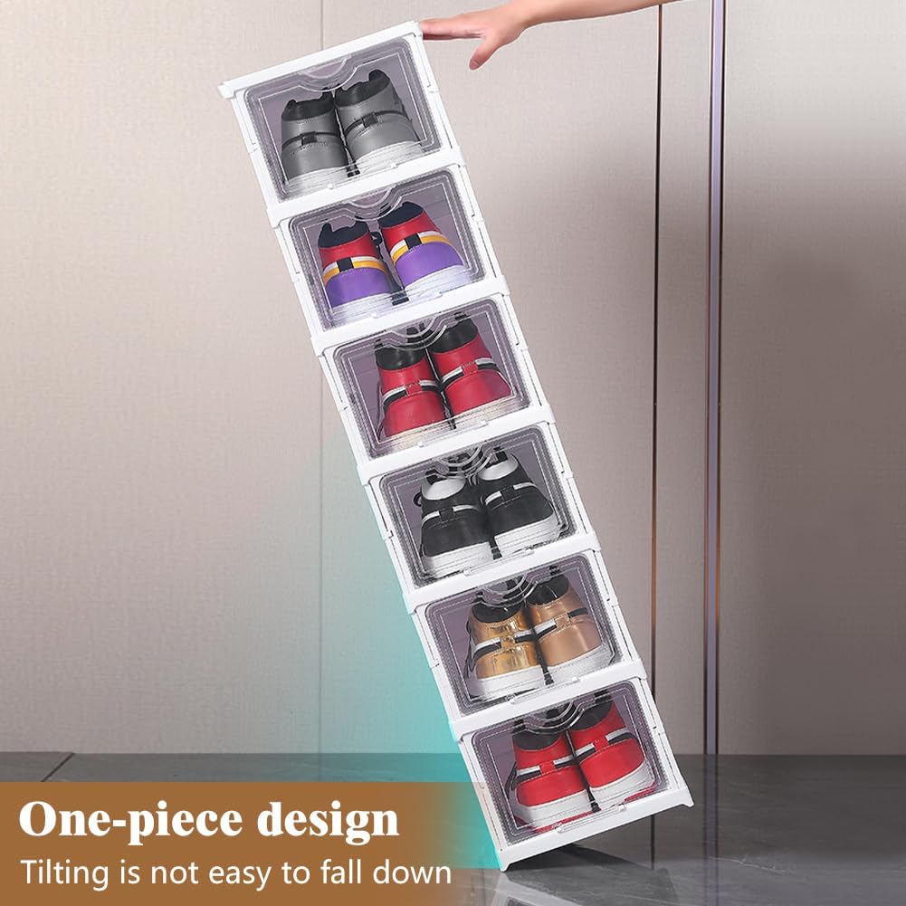 CARLA HOME 6-Tier Stackable Shoe Storage Box Organizer with Clear Door for Closet, Entryway or Cabinet