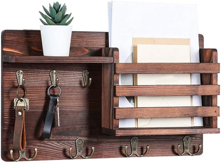 CARLA HOME Rustic Wood Wall Mounted Key and Mail Holder, 42x23x10 cm, 6 Hooks - SuperSaverAU - view 5