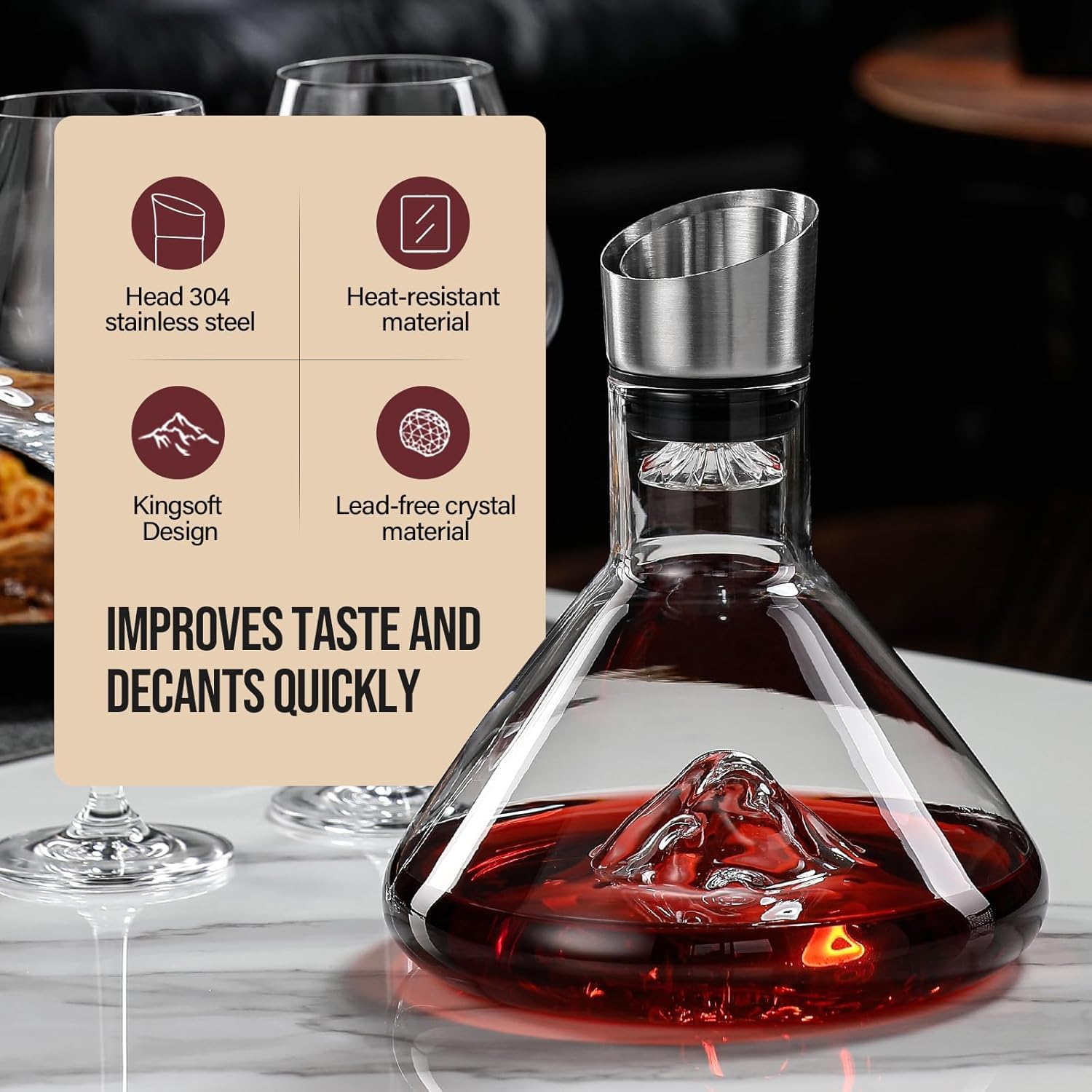 CARLA HOME Iceberg Wine Decanter with Aerator Filter and Lid - SuperSaverAU - view 4