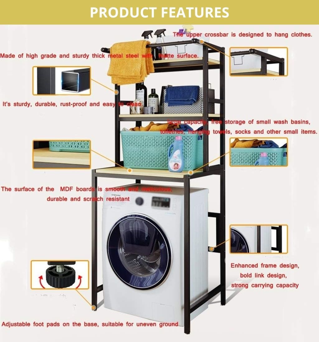 CARLA HOME 3-Tier Over Washing Machine Storage Rack – Black