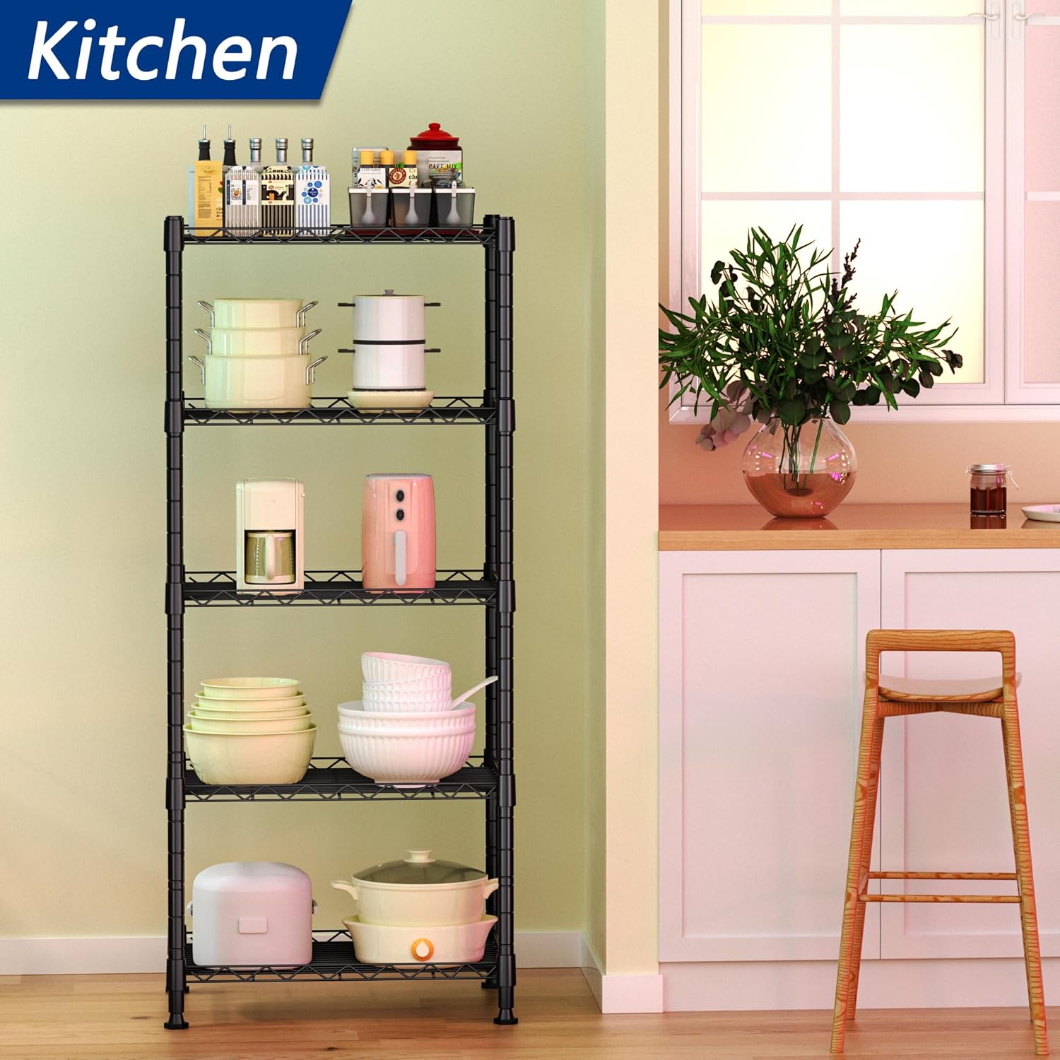 CARLA HOME 4-Tier Adjustable Metal Storage Shelves – 60 x 40 x 140cm