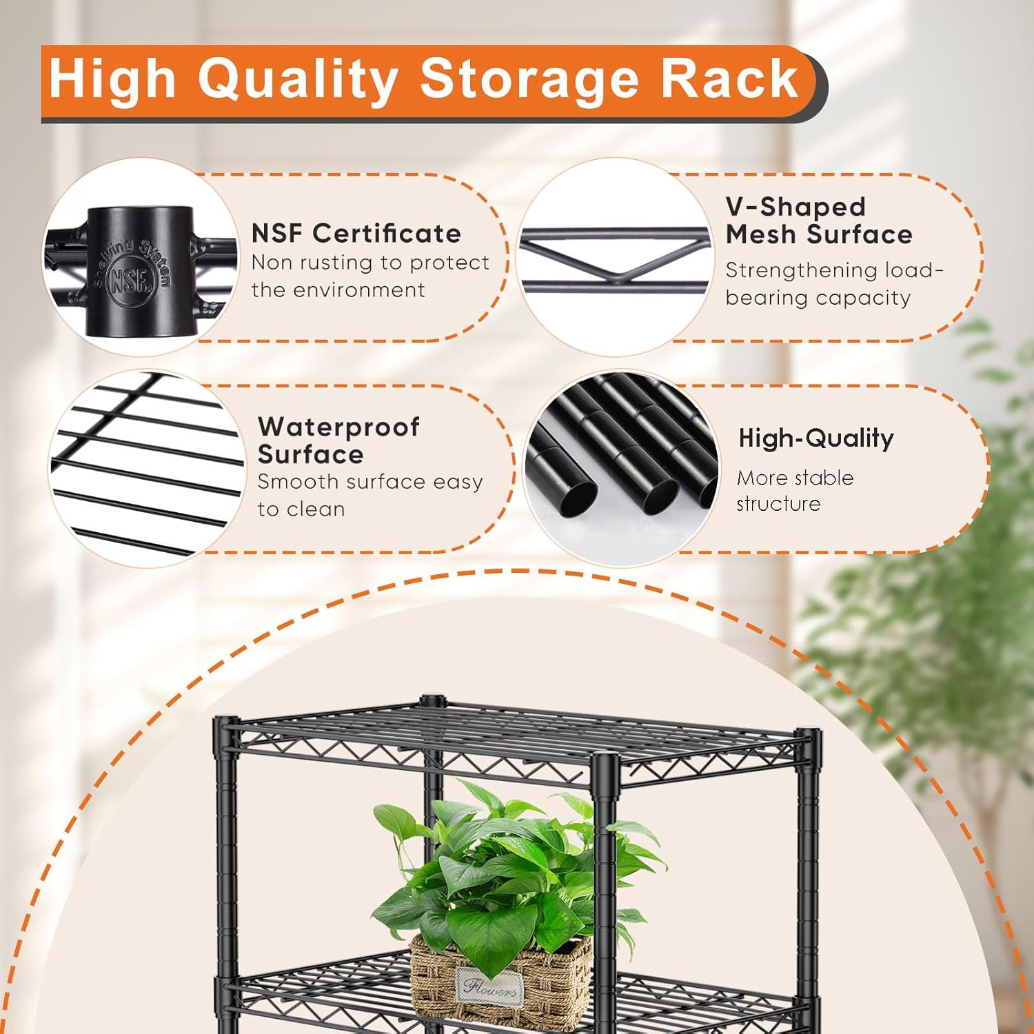 CARLA HOME 5-Tier Adjustable Metal Storage Shelves – 60 x 40 x 176cm