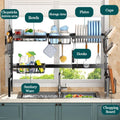 CARLA HOME Adjustable Over the Sink Dish Drying Rack 85 x 59 cm with Utensil Holder & Hooks - SuperSaverAU - view 2