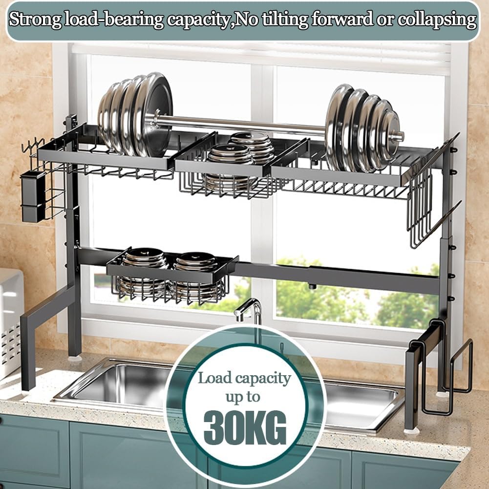 CARLA HOME Adjustable Over the Sink Dish Drying Rack 85 x 59 cm with Utensil Holder & Hooks - SuperSaverAU - view 6
