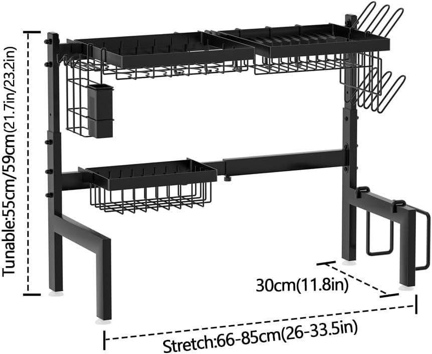 CARLA HOME Adjustable Over the Sink Dish Drying Rack 85 x 59 cm with Utensil Holder & Hooks - SuperSaverAU - view 8