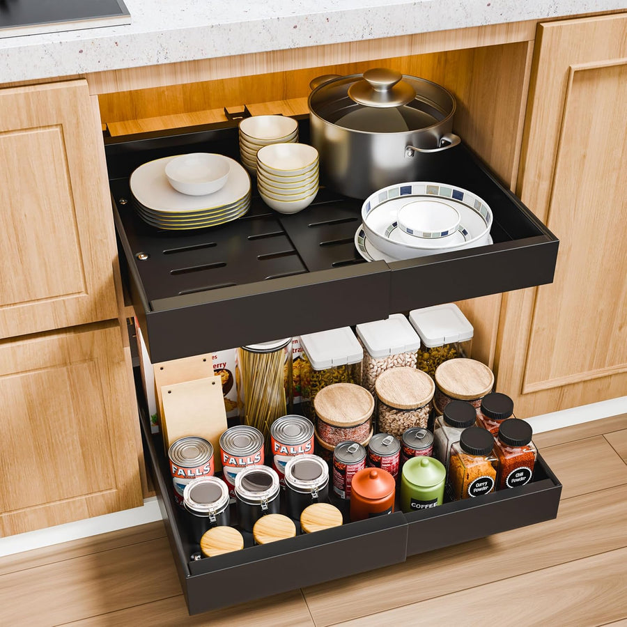 CARLA HOME 2 Pack Pull Out Cabinet Organizer Expandable 52x8x42 cm with Adjustable Shelves - SuperSaverAU - view 1
