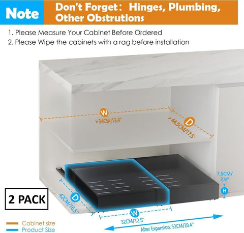 CARLA HOME 2 Pack Pull Out Cabinet Organizer Expandable 52x8x42 cm with Adjustable Shelves - SuperSaverAU - view 2