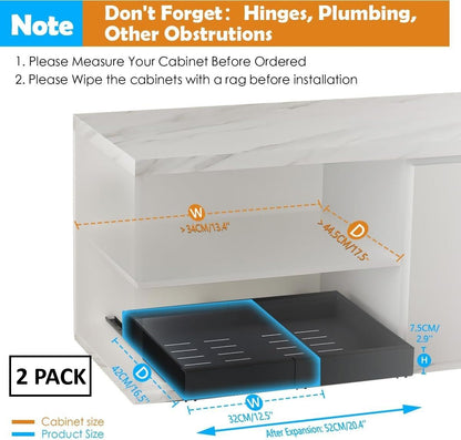 CARLA HOME 2 Pack Pull Out Cabinet Organizer Expandable for Cabinets with Adjustable Slide Out Shelves and Easy Installation (Grey)