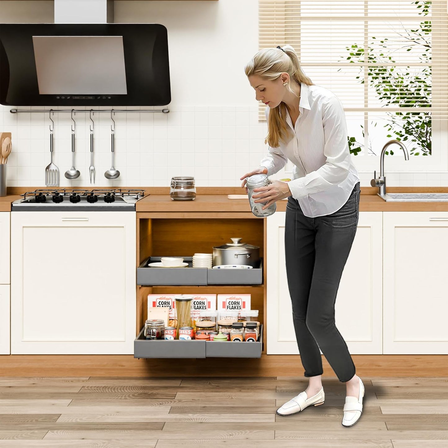 CARLA HOME 2 Pack Pull Out Cabinet Organizer Expandable for Cabinets with Adjustable Slide Out Shelves and Easy Installation (Grey)