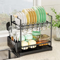 CARLA HOME 2-Tier Large Dish Drying Rack with Drainboard, Utensil Holder, 36 x 38 x 25 cm - SuperSaverAU - view 1