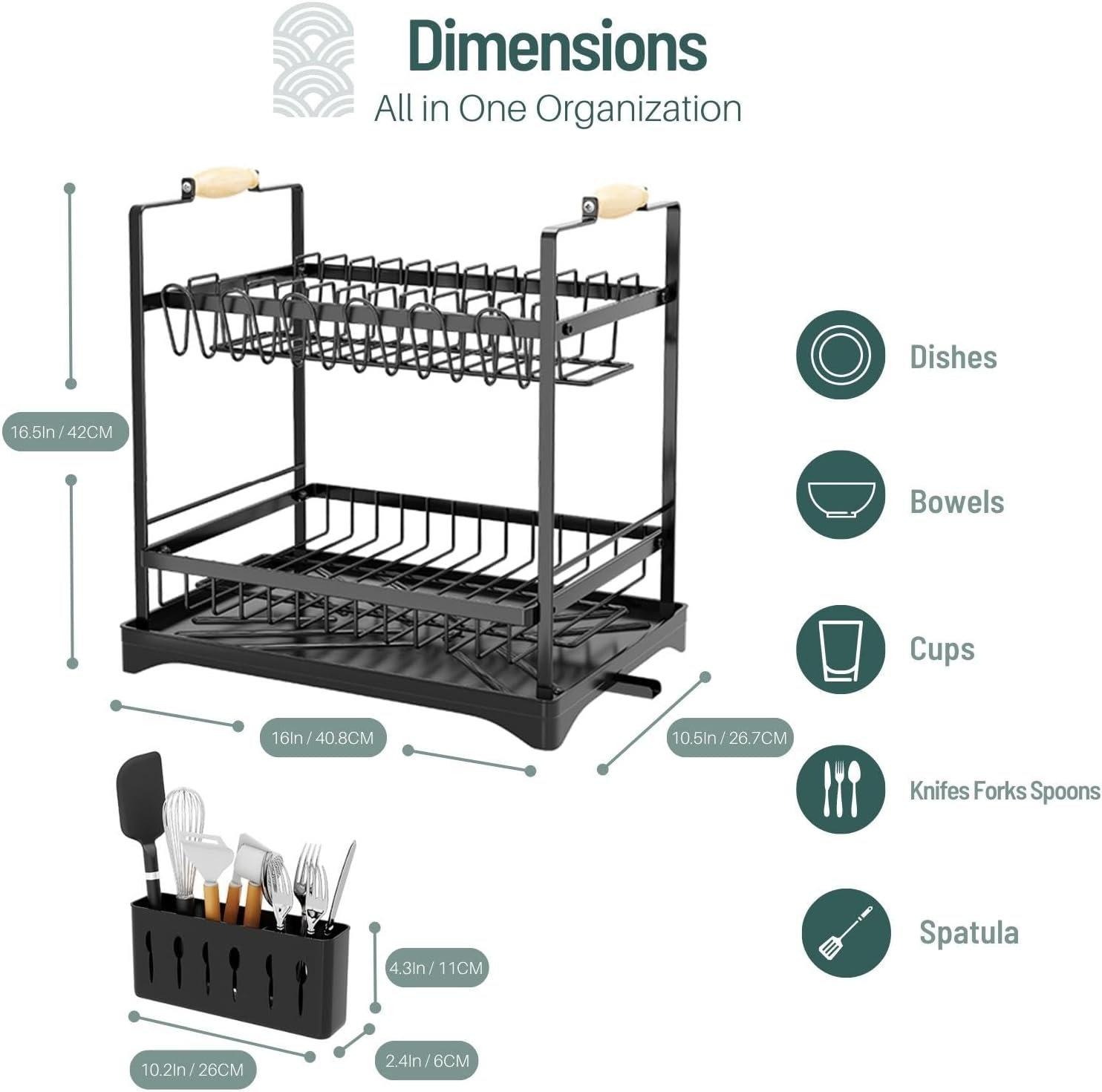 CARLA HOME 2-Tier Large Dish Drying Rack with Drainboard, Utensil Holder, 36 x 38 x 25 cm - SuperSaverAU - view 2