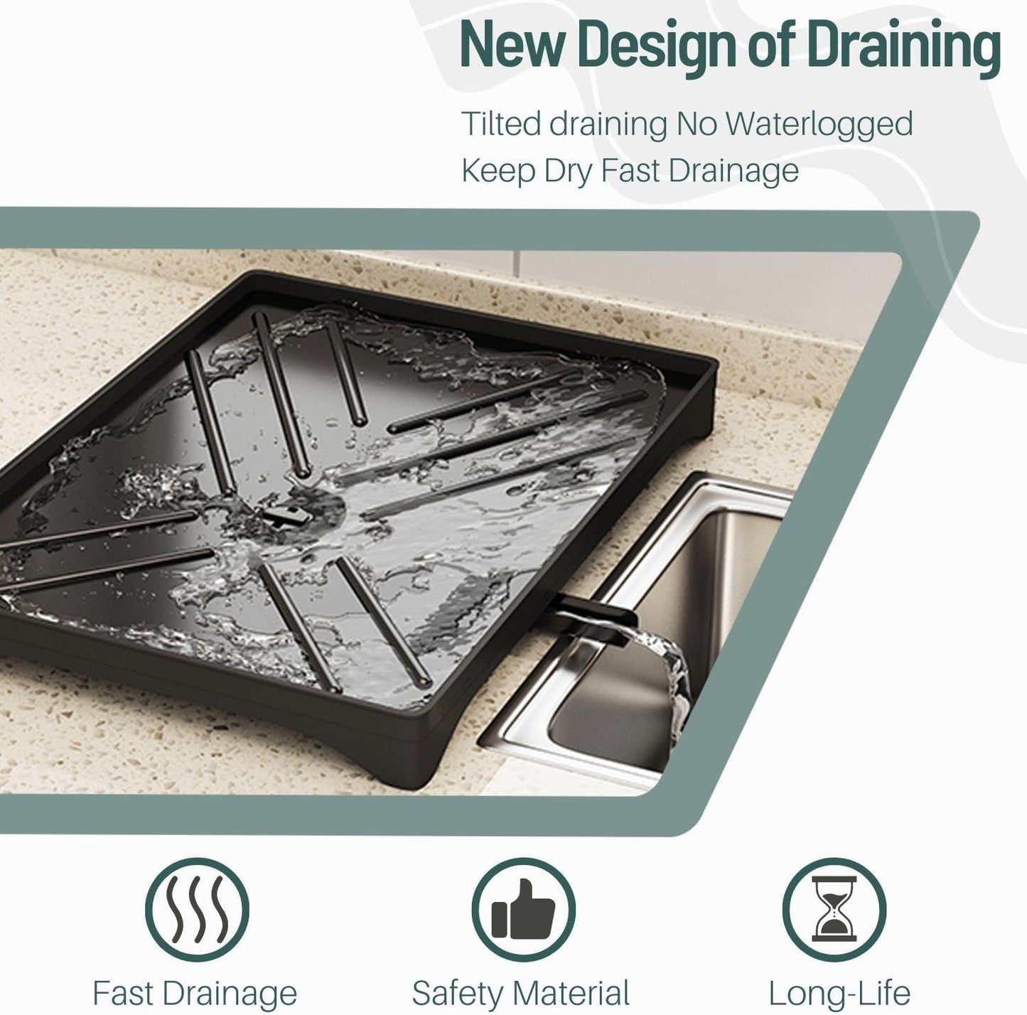 CARLA HOME 2-Tier Large Dish Drying Rack with Drainboard, Utensil Holder, Glass Hooks & Cutlery Storage (Black)