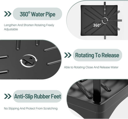 CARLA HOME 2-Tier Large Dish Drying Rack with Drainboard, Utensil Holder, Glass Hooks & Cutlery Storage (Black)