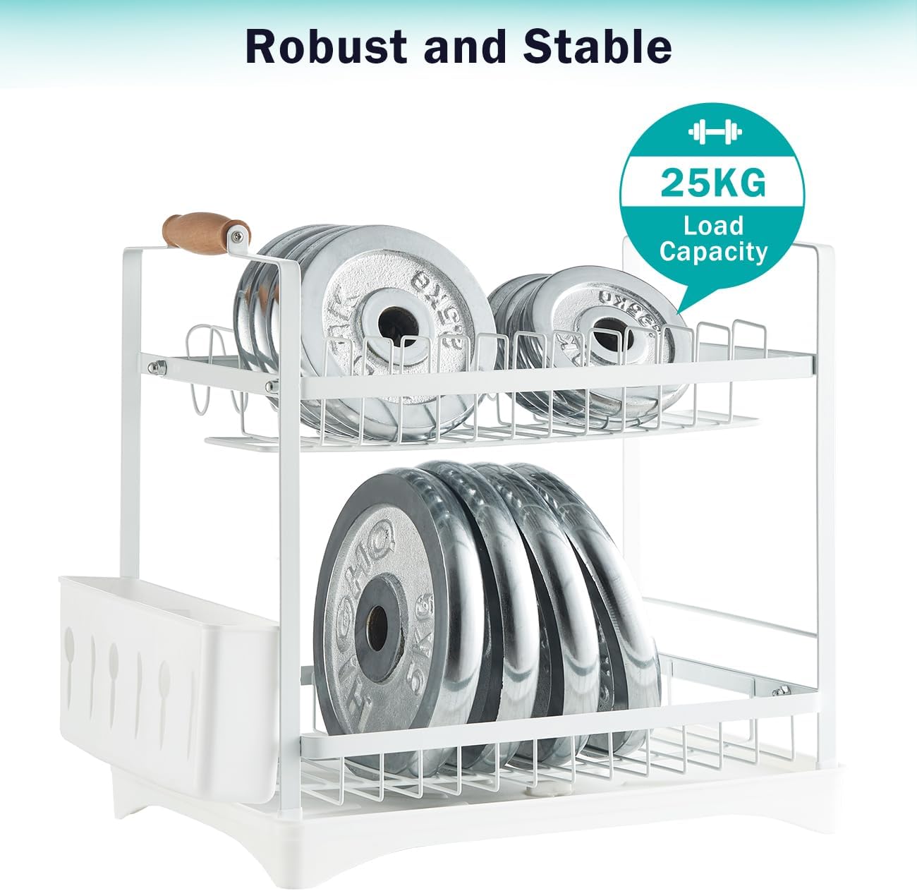 CARLA HOME 2-Tier Large Dish Drying Rack with Drainboard, Utensil Holder, Glass Hooks & Cutlery Storage (White)