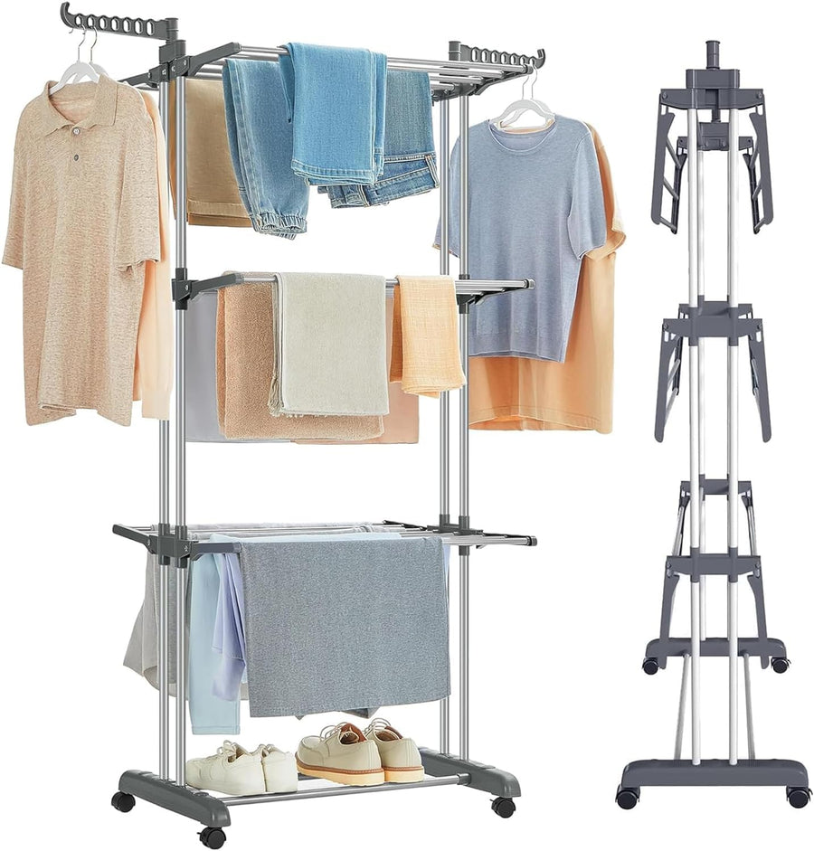 CARLA HOME Folding Clothes Drying Rack 29x103x41 cm with Wheels & Adjustable Wings - SuperSaverAU - view 1