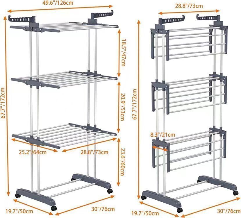 CARLA HOME Folding Clothes Drying Rack 29x103x41 cm with Wheels & Adjustable Wings - SuperSaverAU - view 2