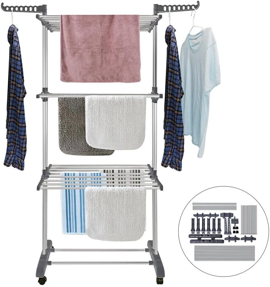 CARLA HOME Folding Clothes Drying Rack 29x103x41 cm with Wheels & Adjustable Wings - SuperSaverAU - view 8